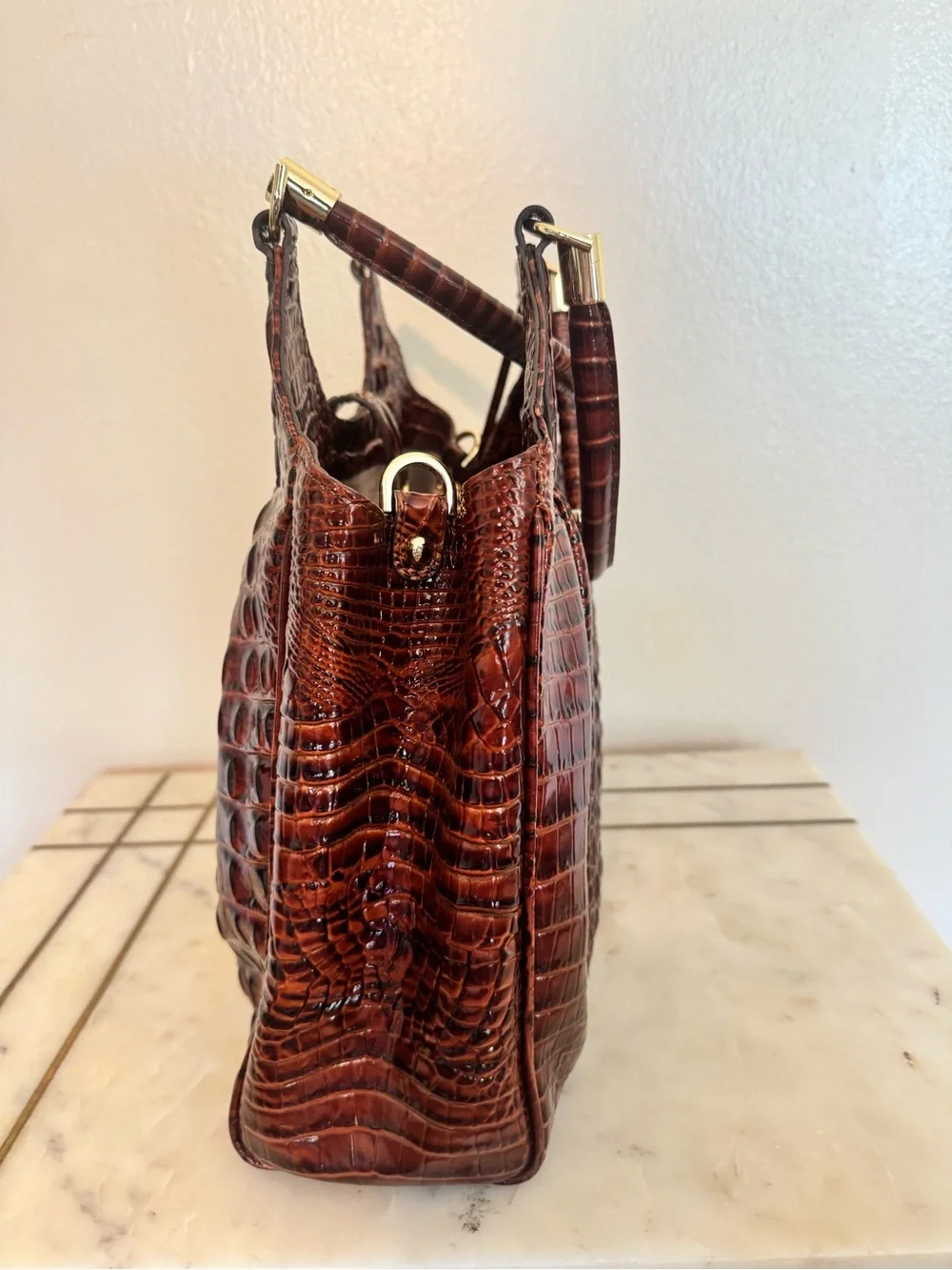 Brahmin Celia Pecan Melbourne Croc Embossed Satchel